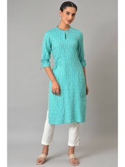 Aurelia - Blue Printed Dobby Plus Size Kurta