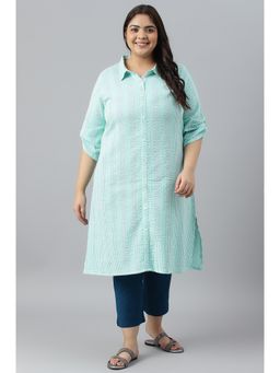 Aurelia - Green A Line Shirt Collar Plus Size Kurta
