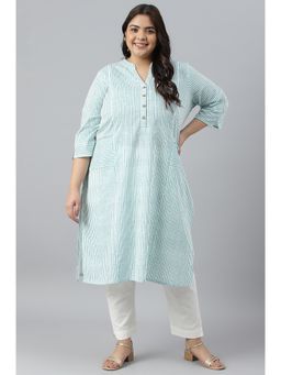 Aurelia - Green Stripes Printed Straight Plus Size Kurta