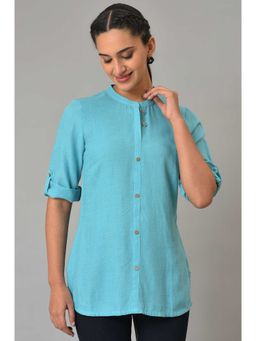 Aurelia - Blue Woven Summer Plus Size Kurti
