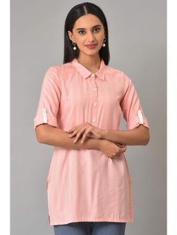 Aurelia - Peach Stripes Print Woven Plus Size Kurti