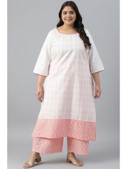Aurelia - Plus Size Off White Floral Printed Kurta with Palazzo (Set of 2)