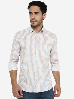 Greenfibre - Mens Printed Off White Slim Fit Full Sleeve Casual Shirt
