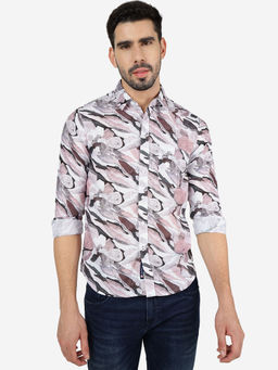 Greenfibre - Mens Printed White Slim Fit Full Sleeve Casual Shirt