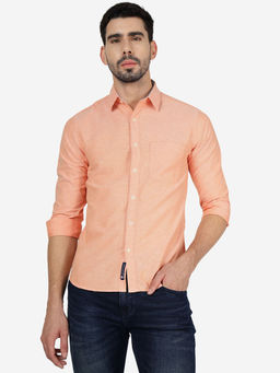 Greenfibre - Mens Solid Orange Slim Fit Full Sleeve Casual Shirt