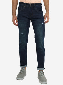 Greenfibre - Mens Cotton Stretch Washed Navy Blue Slim Fit Jeans
