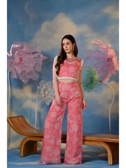 Ombrello - Pink Printed Organza Co Ord (Set of 2)