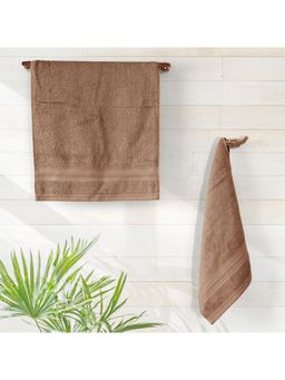 Layers - Aqua Plush 450 Gsm Brown Hand Towels (Pack Of 2) (M)