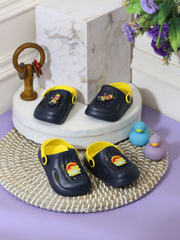 Truffle Collection - Navy Blue Yellow Stylish Slip-On Clogs for Kids