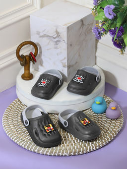 Truffle Collection - Black Grey Stylish Slip-On Clogs for Kids