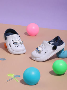 Truffle Collection - Grey Navy Blue Stylish Slip-On Clogs for Kids