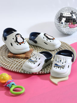 Truffle Collection - White Navy Blue Stylish Slip-On Clogs for Kids