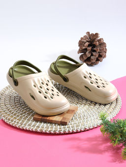 Truffle Collection - Beige Green Stylish Slip-On Clogs for Kids