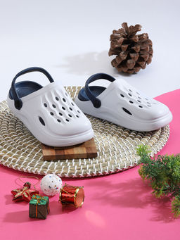 Truffle Collection - White Navy Blue Stylish Slip-On Clogs for Kids
