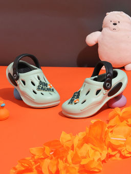 Truffle Collection - Green Black Stylish Slip-On Clogs for Kids