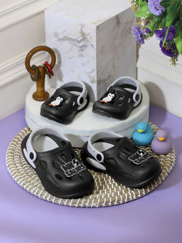 Truffle Collection - Black Grey Stylish Slip-On Clogs for Kids