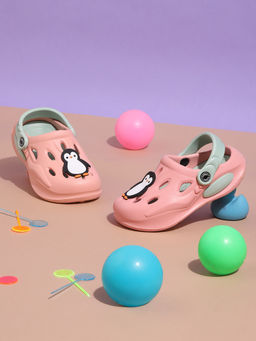 Truffle Collection - Pink Green Stylish Slip-On Clogs for Kids
