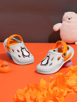 Truffle Collection - White Orange Stylish Slip-On Clogs for Kids
