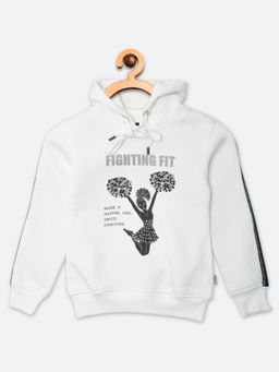 CRIMSOUNE CLUB - Girls White Printed Hooded Sweatshirt