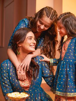 Aurelia - Peach Crop Top with Blue Flared Gilet and Peach Palazzo (Set of 3)