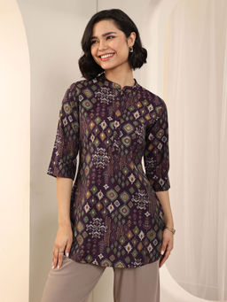 Libas - Wine Ethnic Motif Printed Straight Kurti