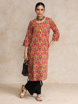 Varanga - Red Floral Printed Straight Kurta