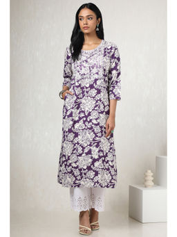 Soch - Women Purple Rayon Floral Print Kurta