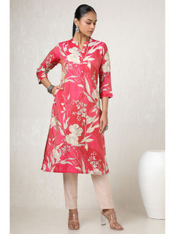 Soch - Women Fuchsia Pink Tissue Floral Print Kurta