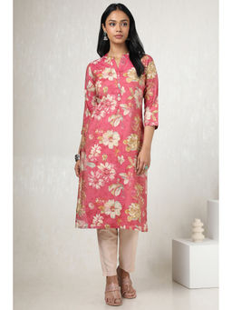 Soch - Women Pink Tissue Floral Print Kurta
