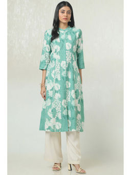 Soch - Women Turquoise Blue Muslin Floral Print Kurta