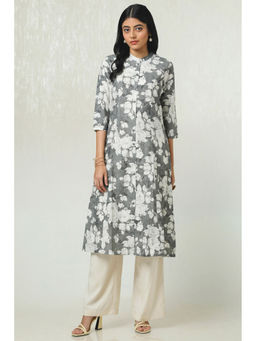 Soch - Women Grey Muslin Floral Print Kurta