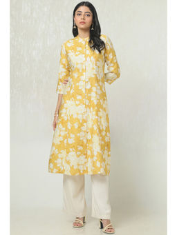 Soch - Women Yellow Muslin Floral Print Kurta