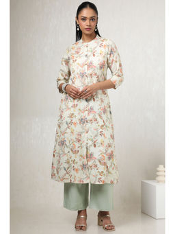 Soch - Women Cream Linen Floral Print Kurta