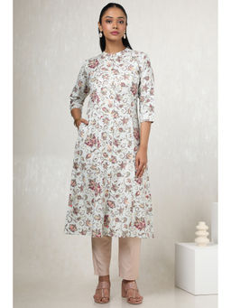 Soch - Women White Linen Ethnic Motifs Kurta