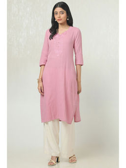 Soch - Women Pink Cotton Embroidered Thread Work Kurta