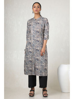 Soch - Women Grey Rayon Floral Print Kurta
