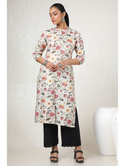 Soch - Women White Rayon Floral Print Kurta