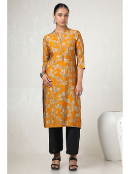 Soch - Women Mustard Muslin Floral Print Kurta