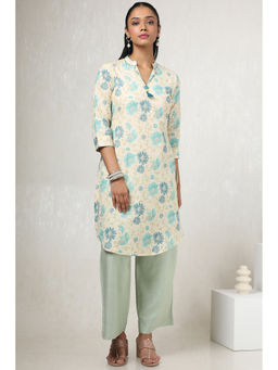 Soch - Women Off White Cotton Linen Floral Print Kurta