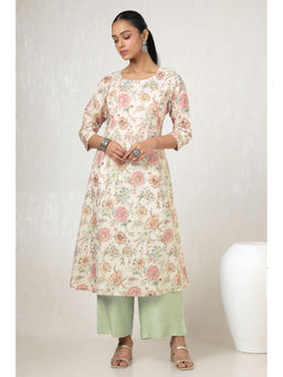 Soch - Women Beige Linen Floral Print Kurta