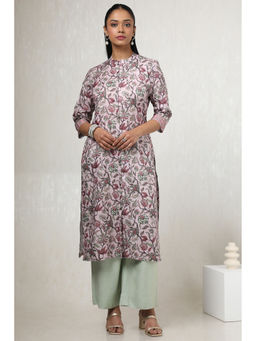 Soch - Women Pink Rayon Floral Print Kurta
