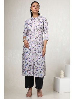 Soch - Women Grey Rayon Floral Print Kurta