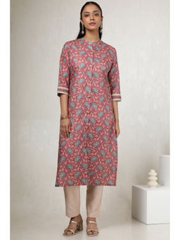 Soch - Women Rust Rayon Floral Print Kurta