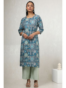 Soch - Women Navy Blue Rayon Ethnic Motifs Kurta