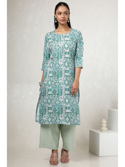 Soch - Women Green Rayon Ethnic Motifs Kurta