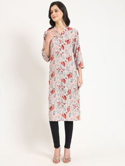 Divena - Peach Floral Print Rayon Fabric Straight Kurta
