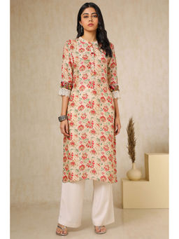 Soch - Women Peach Muslin Floral Print Kurta