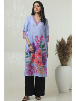 Soch - Women Purple Muslin Floral Print Kurta