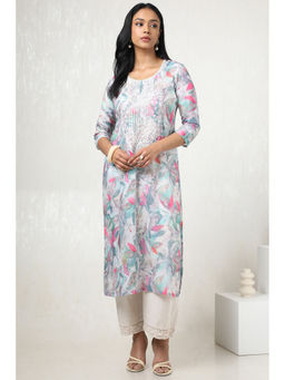 Soch - Women Grey Muslin Floral Print Kurta
