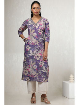 Soch - Women Purple Muslin Floral Print Kurta